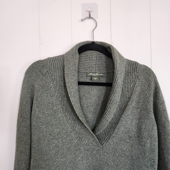Eddie Bauer Green Shawl Collar Sweater Wool Classic Heritage Cabincore Winter - Picture 4 of 11